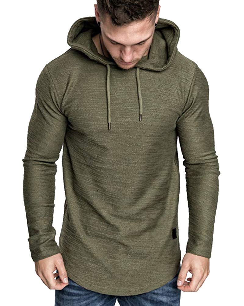 Lexiart Mens Fashion Athletic Hoodies Sport Sweatshirt Solid Color Fleece Pullover Green M - Image 3